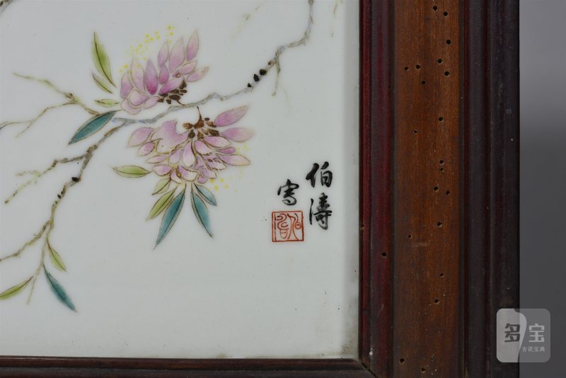 民国 毕伯涛粉彩四季鸣禽花鸟瓷板四条屏 - 图4